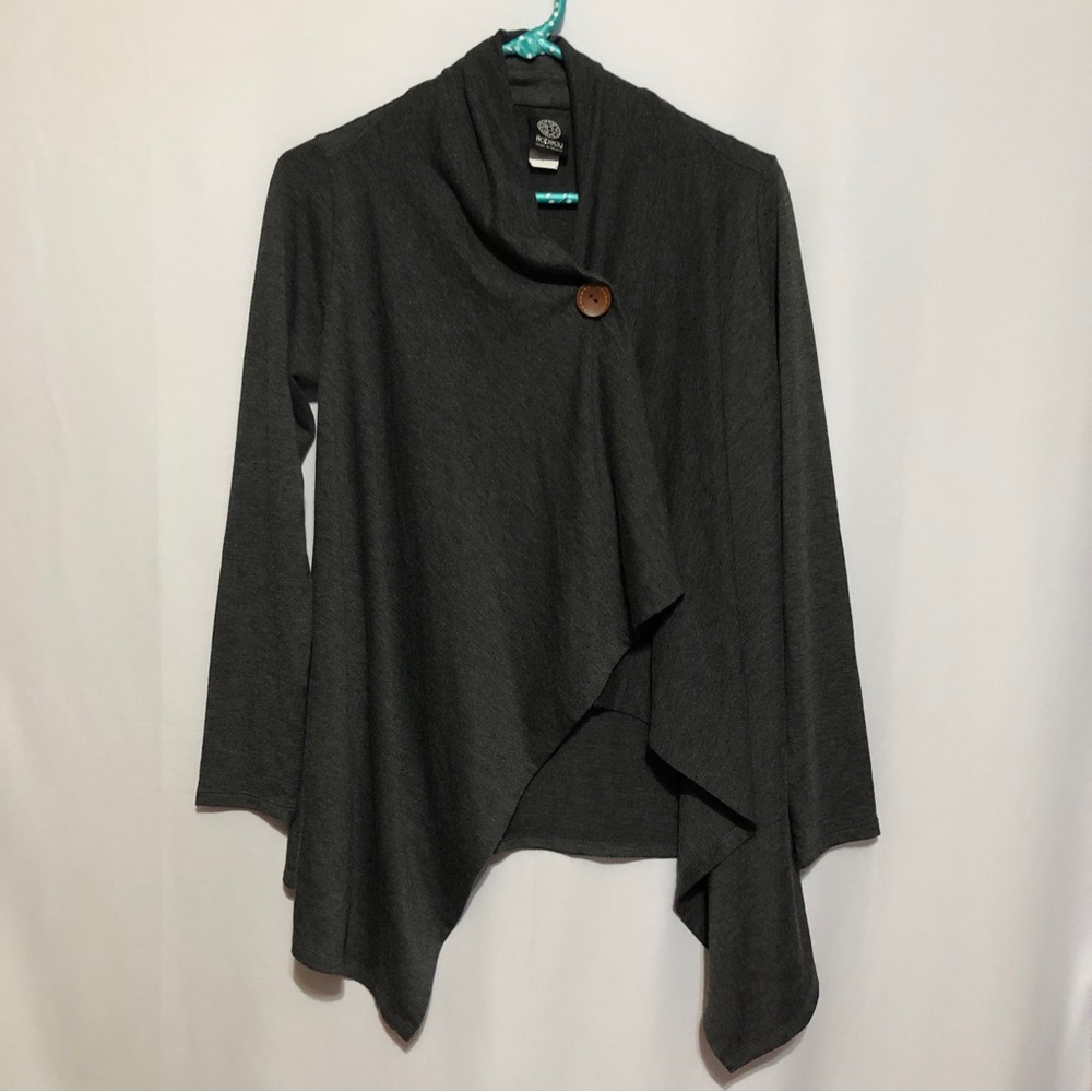 Bobeau One Button Drape Front Gray Cardigan Size S